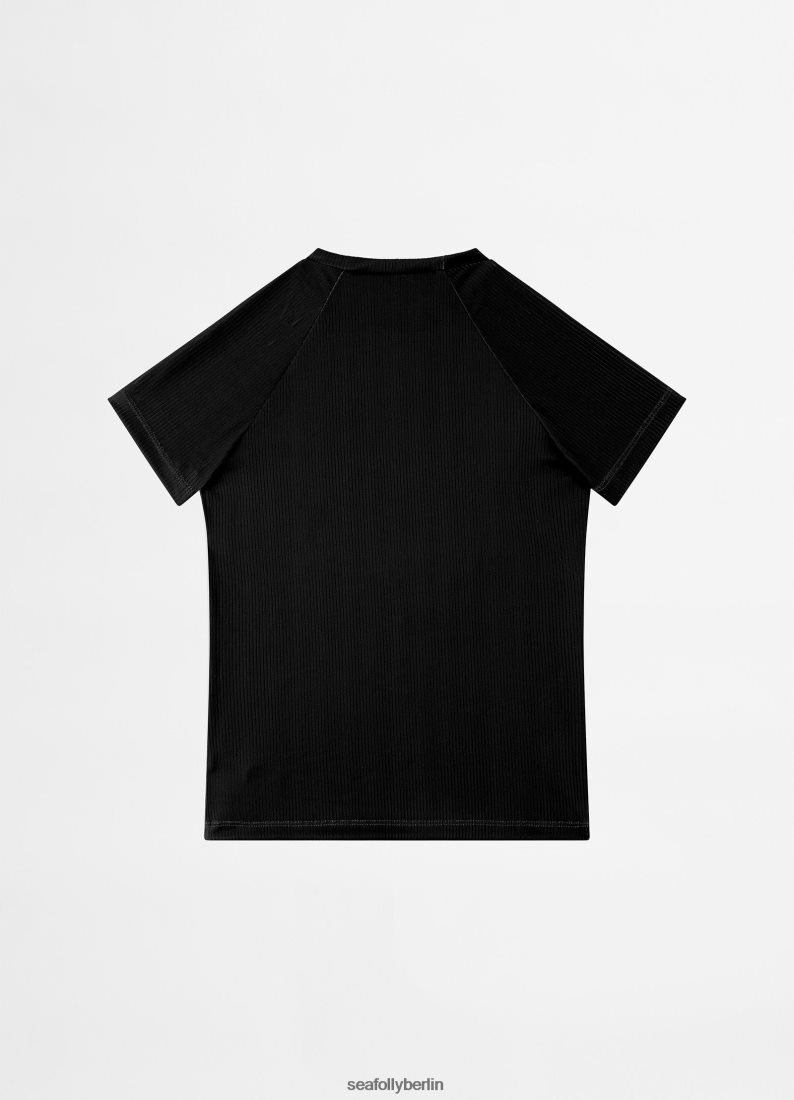 Badebekleidung Seafolly Unverzichtbares kurzärmeliges Rash-Weste für Mädchen Schwarz Kinder 6RVZTV802